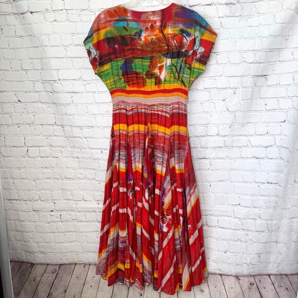 Phool Wms S Colorful Vivid Striped Smocked Maxi Dress Boho Fun Full Skirt - Picture 2 of 11